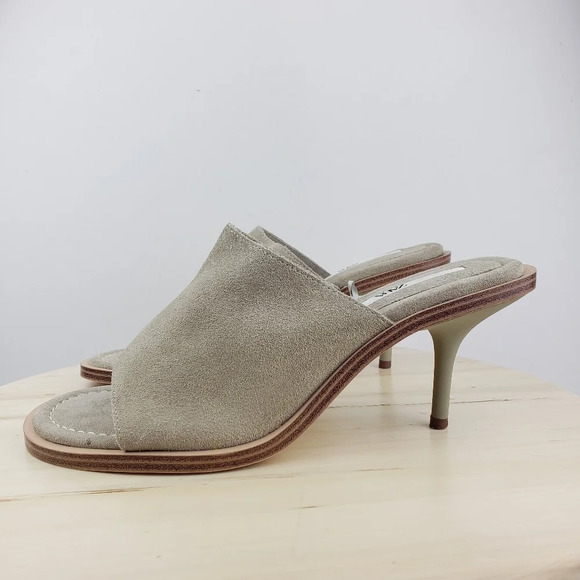 Zara Suede Leather Slide Sandal Kitty Heel Mule Shoes Women's Size 41 Taupe Gray - Picture 2 of 16
